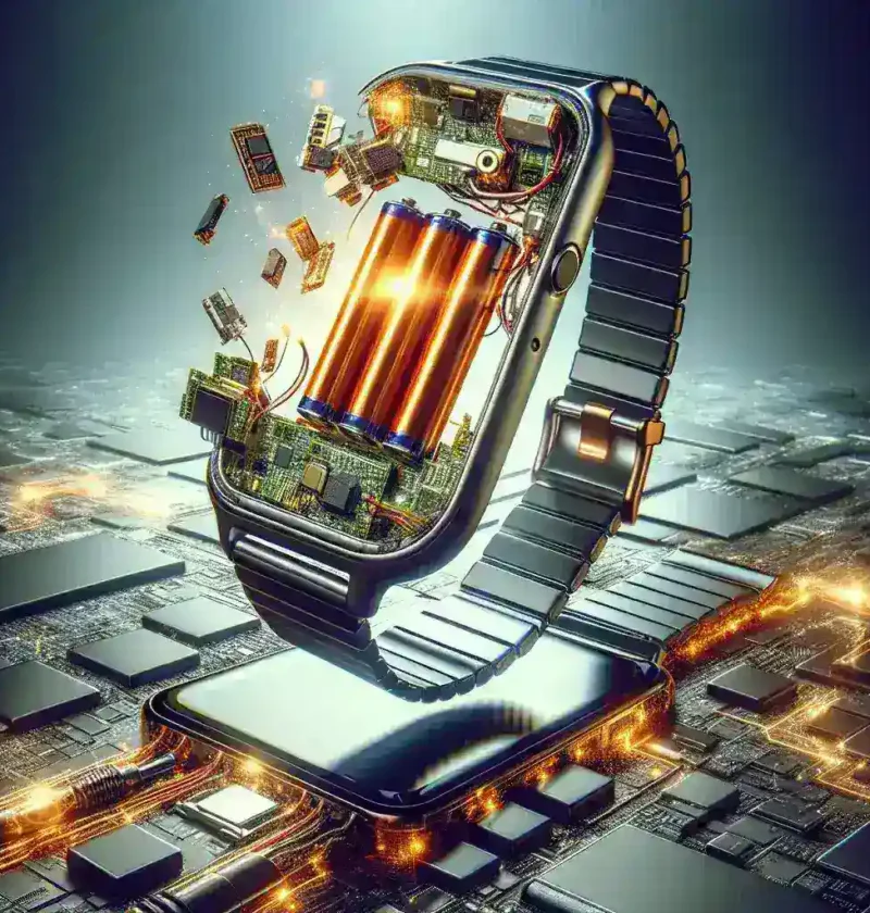 "Pesquisadores em laboratório desenvolvendo baterias ultrafinas para dispositivos vestíveis, destacando inovações em tecnologia sustentável e eletrônica portátil."