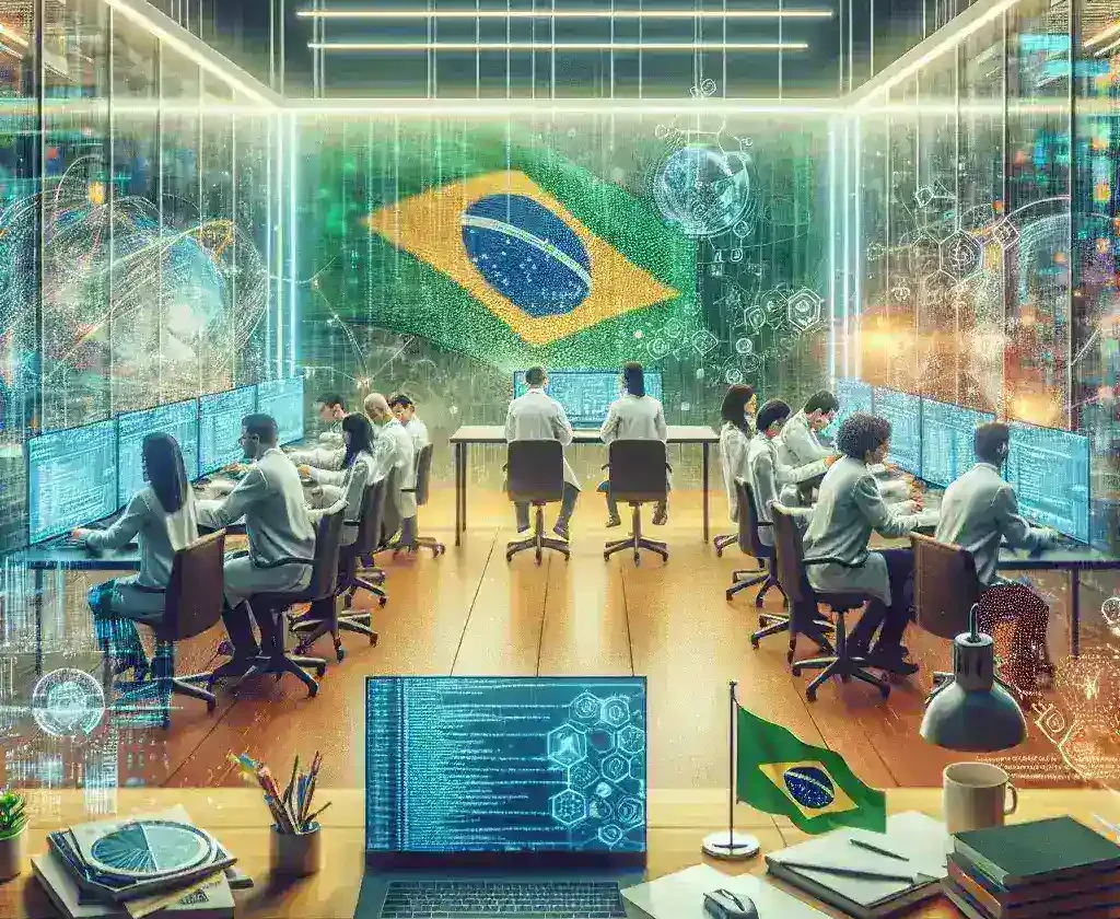 "Imagem ilustrativa do DeepSeek, uma plataforma de inteligência artificial desenvolvida no Brasil, com gráficos e dados que mostram sua capacidade de criar soluções acessíveis e inovadoras em IA."